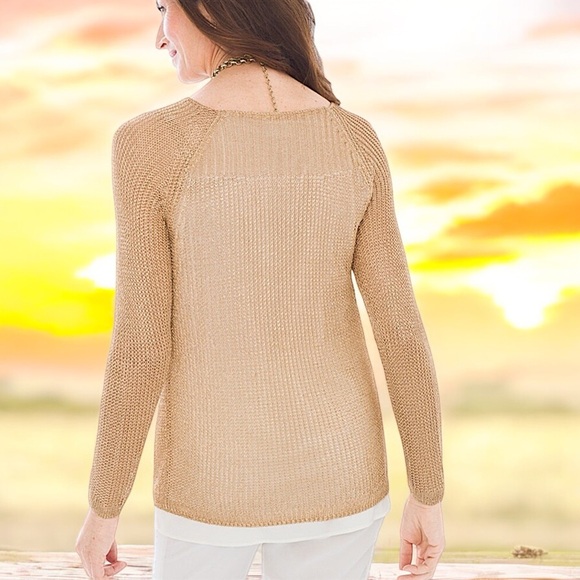 Chico’s Loose Gold Shine-Stitch Amanda Pullover with Attached Shell - Picture 7 of 16